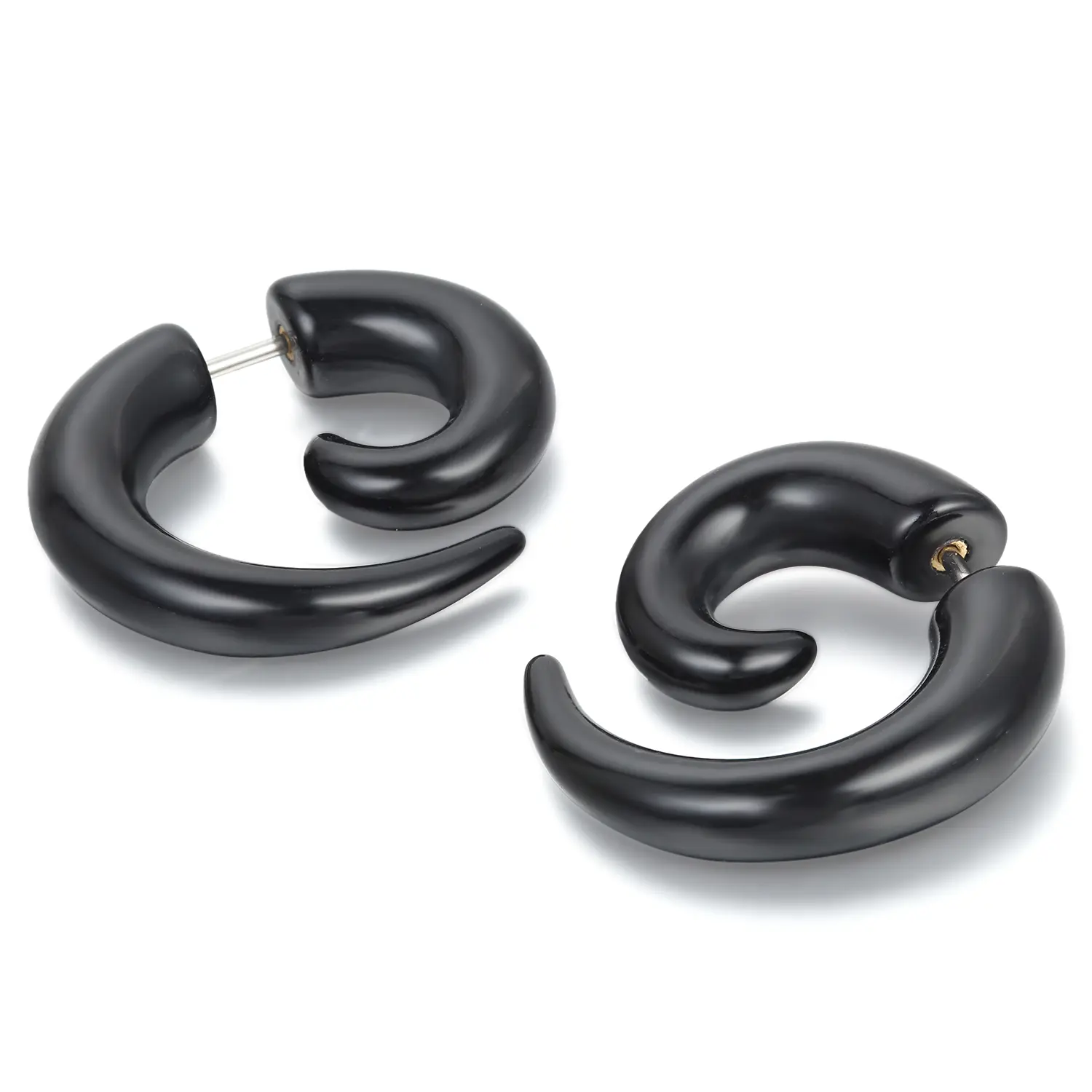 OIDEA Men's Punk Studs, Spiral Fake Taper Earrings in Black Acrylic, 2-Piece Set for Streetwear Outfits, Men's Earrings, Two-Piece Set