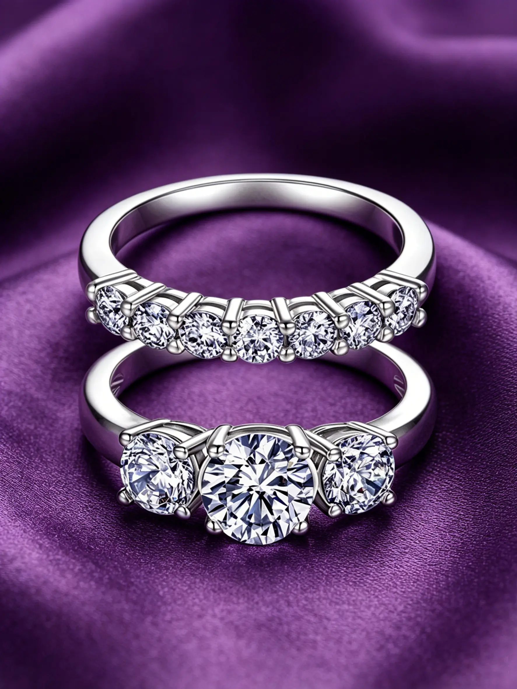 2PCS Moissanite Ring Set, Bridal Ring Sets, Marriage Ring, Cluster Ring Engagement, 18K Gold/Silver Plated, 1CT Center Moissanite Ring + 0.7CT Eternity Band, Engagement Rings for Couples, Anniversary & Wedding Gift, Daily & Party Jewelry