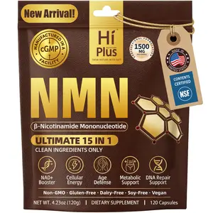 HiPlusNMN Supplement 1500mg Per Serving – 15-in-1 Complex Formula with Nicotinamide Mononucleotide, CoQ10, Quercetin, TMG, Resveratrol – Supports Cellular Energy & NAD+ Balance – 120 Capsules