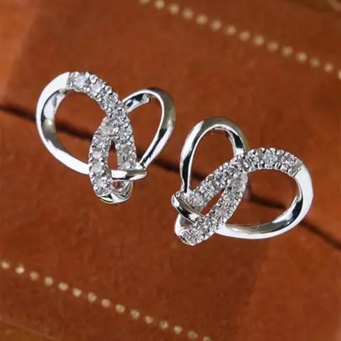 Rhinestone Heart Design Stud Earrings As Gift Summer 2024 Fashion Elegant Women's Anniversary Wedding Engagement Party Sparkling Ear Jewelry Gift High Quality Earrings