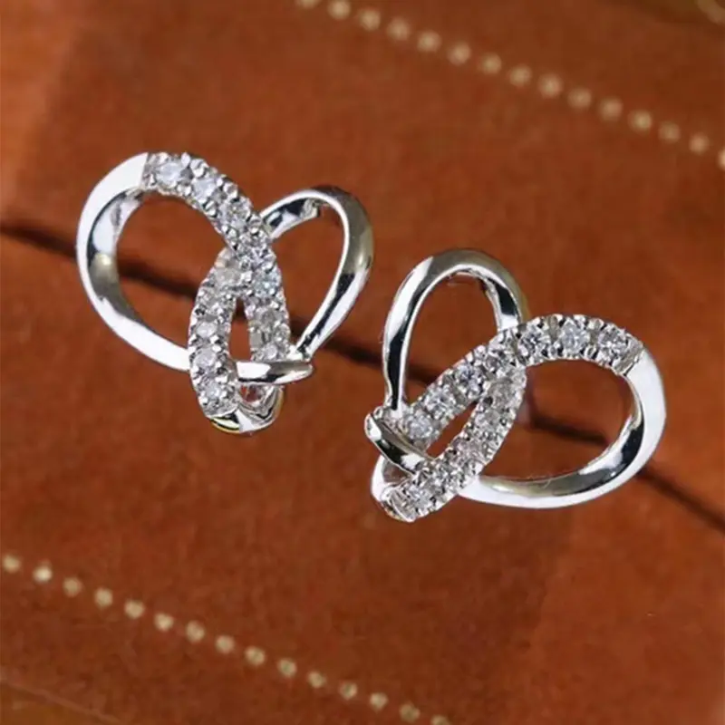 Rhinestone Heart Design Stud Earrings As Gift Summer 2024 Fashion Elegant Women's Anniversary Wedding Engagement Party Sparkling Ear Jewelry Gift High Quality Earrings