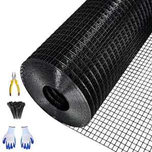 [FLASH SALE] Garvee 48"x100' 19-Gauge Black Vinyl-Coated Wire Mesh - Welded Hardware Cloth w/Gloves & Plier 1/2" Galvanized for Gardens/Coops