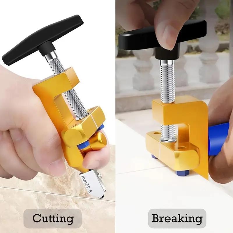Glass Cutter Hand Tool, 2-in-1 Glass & Tile Cutter with Breaking Pliers, Manual Hand Tool Kit with 3 Tungsten Steel Blades, 4 Pressure Tips, Portable Glass Cutting Tool