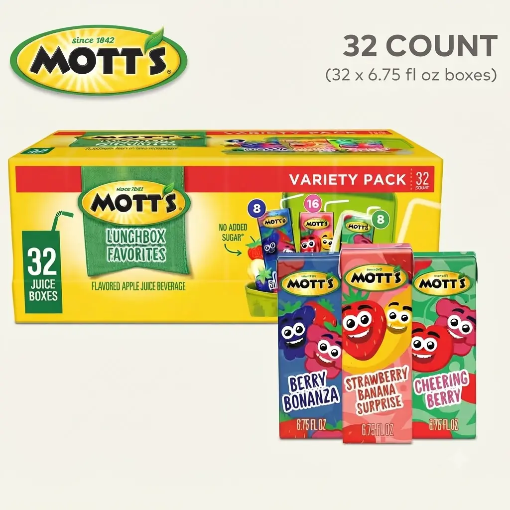 Mott’s Lunchbox Favorites Juice Drink Variety Pack 6.75 fl oz 32 Ct Real Fruit Juice 100 Percent Vitamin C Refreshment