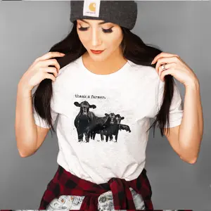 Thank A Farmer Black Ink Unisex T-Shirt and Long Sleeve Casual Top with Cow Graphic Design Menswear Hoodie Simple Stylish Sweatshirts Crewneck