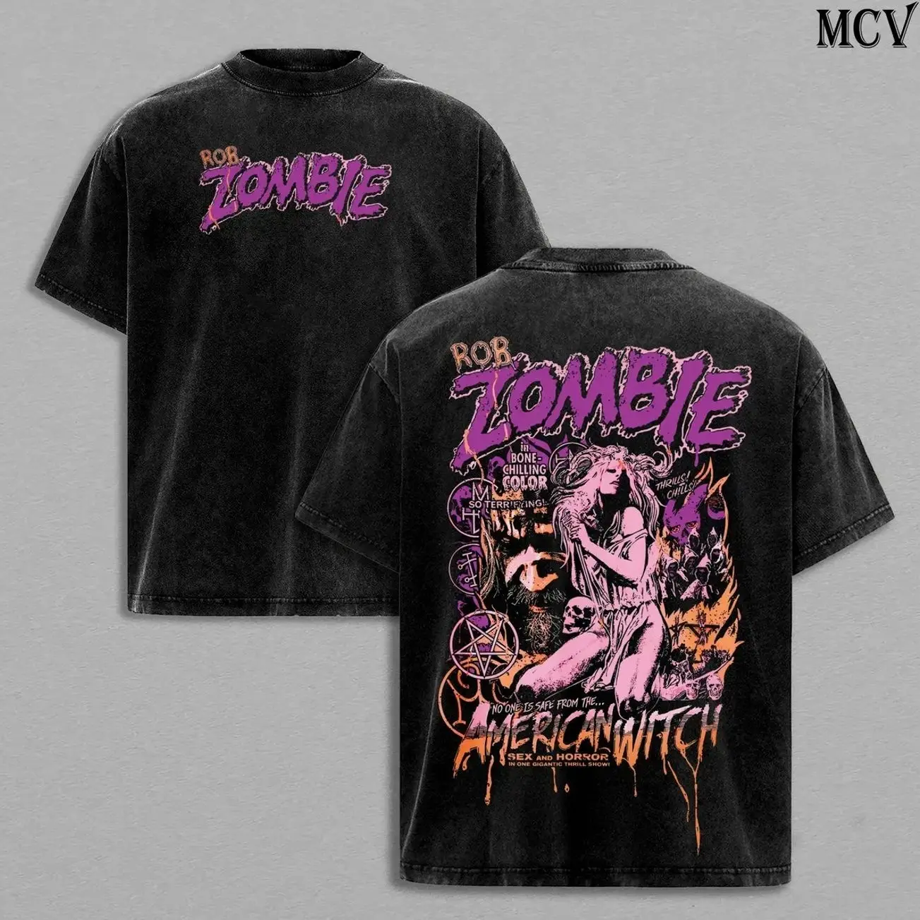 Rob Zombie Halloween Music Tour Washed T-Shirt, Washed Hoodie, Sweatshirt Vintage Horror Rock Graphic Tee Heavy Cotton Fan Merch UGZ