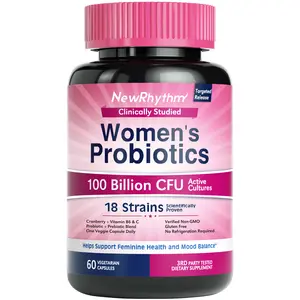 NewRhythm Probiotics for Women, P-5-P, Vitamin C & Cranberry, 100 Billion CFU 18 Strains, No Refrigeration Needed, 60 Capsules Supplement Fitness