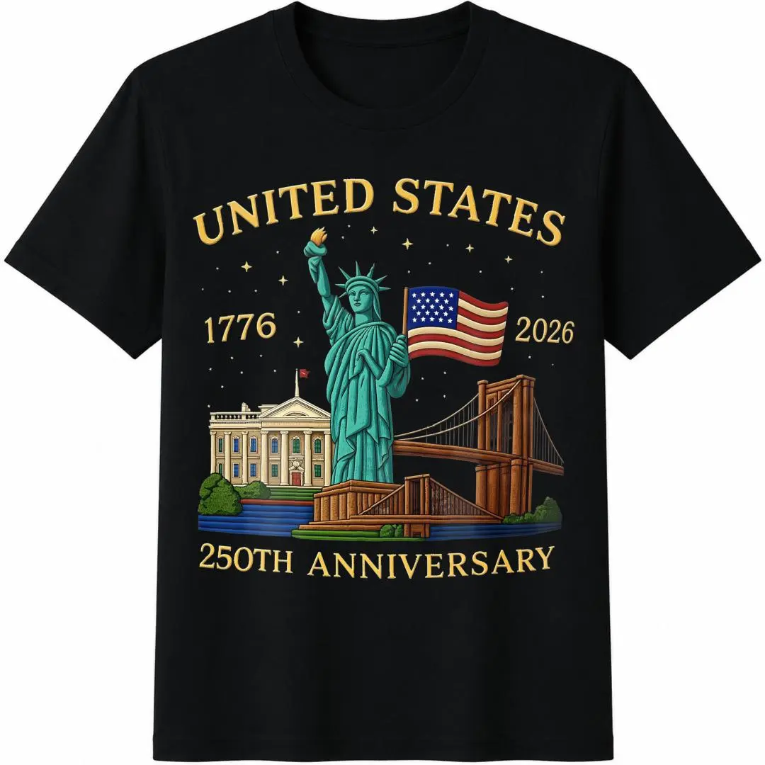 T Shirt Print ,Graphic-Cotton Tees U.S. 250th Anniversary Edition T-Shirt 250 Years American Flag & Statue Of Liberty Graphic 1776-2026 Semiquincentennial Tee  Cotton Unisex Crew Neck Patriotic Independence Day Gift For Men & Women,Y2K,Oversized Shirt