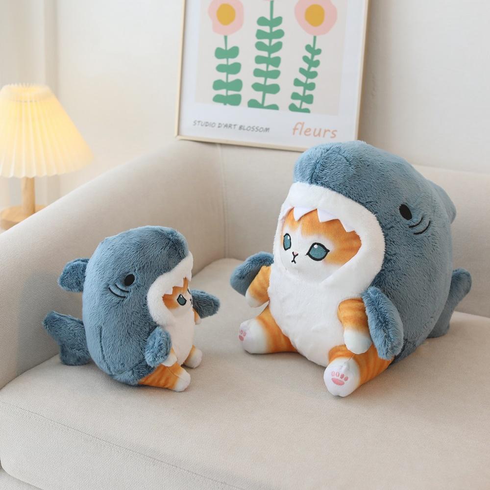 Cute Shark Cat Plush Toy Cartoon Shark Stuffed Doll Huggable Pillow Sofa Cushion Birthday Gift Home Decoration
