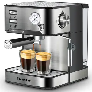 Plum Chef 20 Bar Professional Espresso Machine with Milk Frother, Single & Double Shot, ESE Pod Compatible, Visual Display of Pressure, Removable Water Tank for Cappuccino, Latte, & Machiato for Home Barista