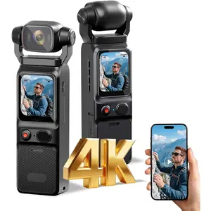 4K Vlogging Camera Mini Action Camera 180? Rotating Pocket  Cam with Audio & Video Handheld Pov Cameras with Stabilization,  Screen, 64GB Card Small Vlog Camcorder for Valentine's, Travel