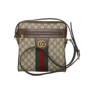 Gucci Distressed Monogram Stripe Canvas and Leather Crossbody Bag for Men, Small Size, Ebony