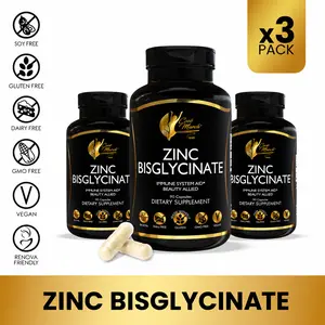 3 Bottles of Coco March N.M.D Zinc Bisglycinate – Gentle on Stomach, Powerful Immune & Skin Support – Highly Absorbable Chelated Formula – Vegan, Gluten-Free, Non-GMO, Soy-Free – 90 Capsules each bottle Healthy Vision Fitness