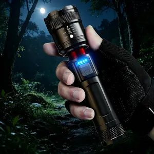 Rechargeable handheld Flashlight ，USB-C Charging Battery Indicator Zoom able Beam for Outdoor garden Use nighttime security