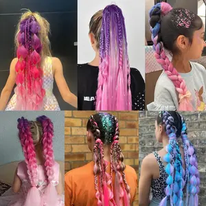 Purple Blue Tinsel Ponytail Extension with Elastic Hair Tie Glitter Braiding Hair For   Crazy Hair Day Brave Hair