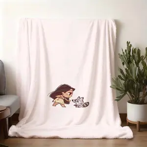 2026 new model printed with patterns Cute Q Version Pocahontas & Meeko Flannel Blanket, Soft & Skin-friendly Throw Blanket for Bedroom Sofa, Warm Nap Blanket for Autumn and Winter, Cartoon Perip