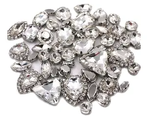 50pcs Mixed Shape Sew on Glass Rhinestone Gold , Silver Claw Crystal Buckle Diy Wedding Decoration Clothes/Shoe/Dress
