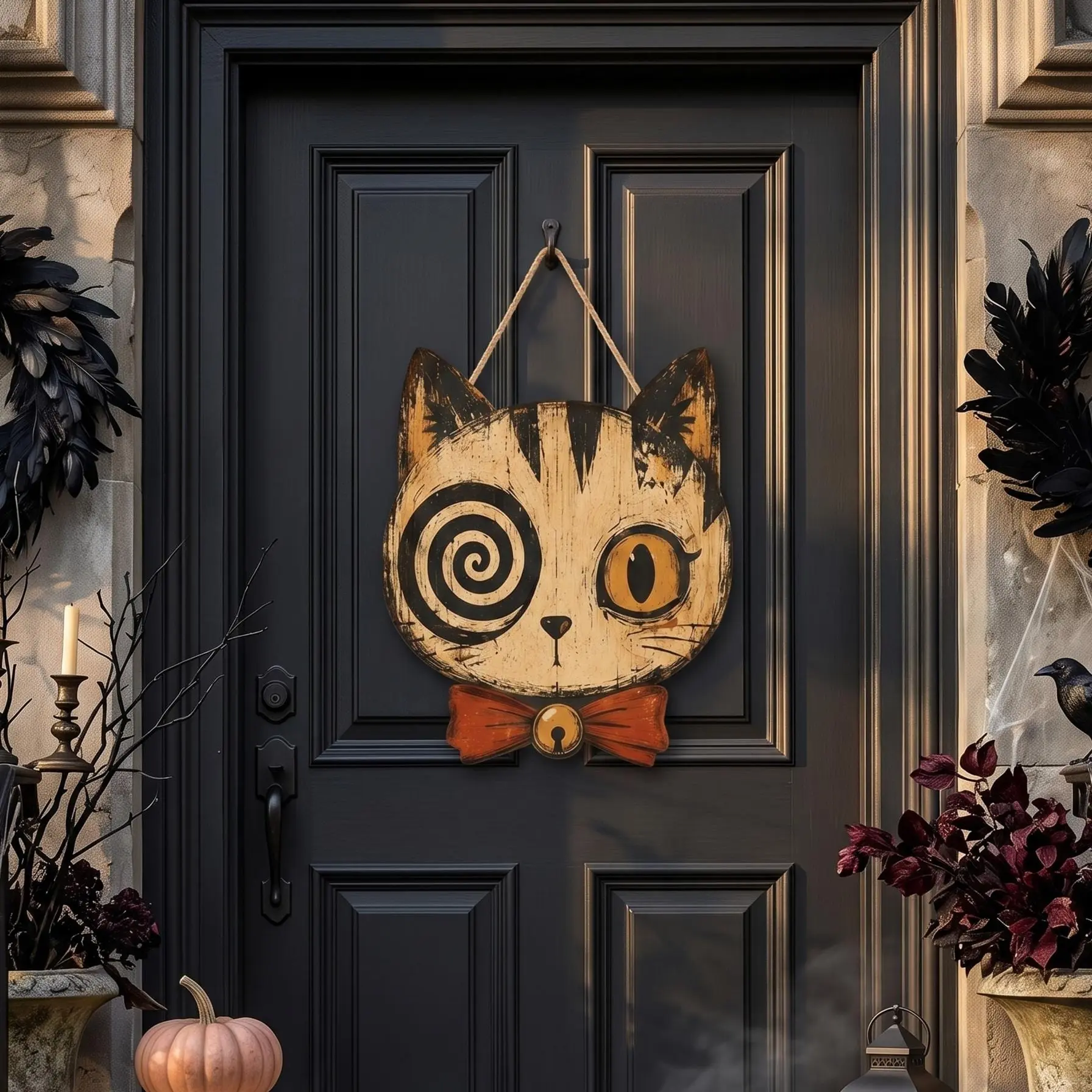 Vintage Halloween Decor 2026, Halloween Door Hanger, Gothic Home Decor, Skull, Black Cat, Primitive Halloween Decor, Housewarming Gift, Fall Decor 2026