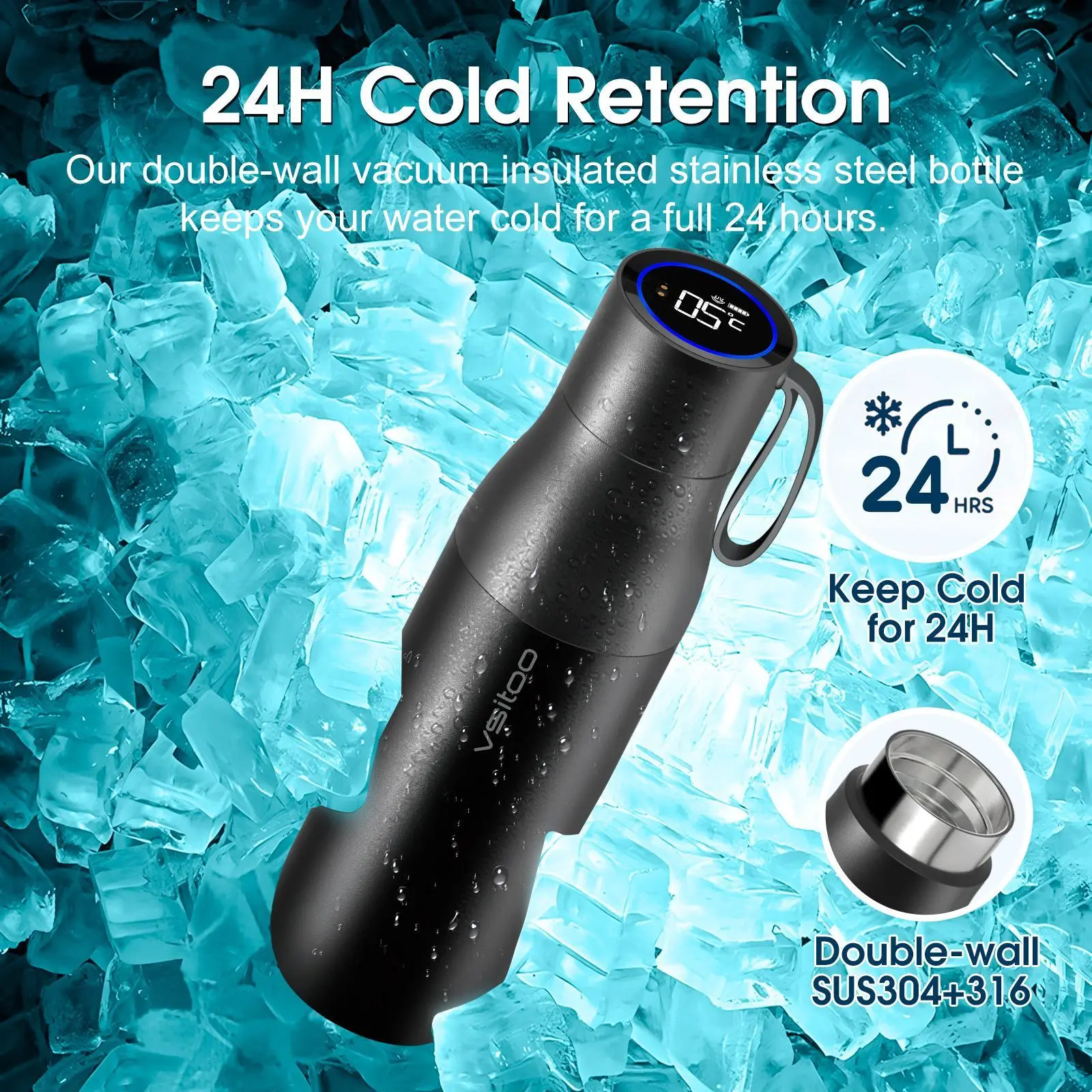 Vsitoo 15oz Self-Cleaning Smart Water Bottle, Insulated Stainless  display picture 1