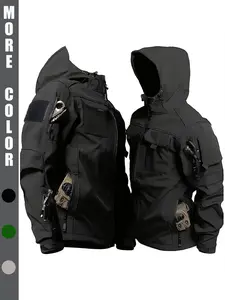 Men's Softshell Hooded Jacket, Fashionable Functional Outerwear, Tactical Waterproof Warm Fleece Coat for Outdoor Activities, Athletic Outerwear, Soft Shell Jackets