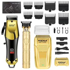 3/2 pieces of professional USB rechargeable HIENA men's grooming set hair clipper kit beard trimmer cordless barber trimmer and styling scissors perfect Father's Day gift, high-quality blades, rechargeable equipment, men's gifts, men's care