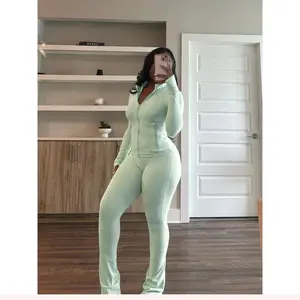 Women’s2-PieceLoungeSet–-WaistedFlarePants&CasualMatchingTracksuitGym/Streetwear|StretchyOutfitSetsWomenPENGpeng