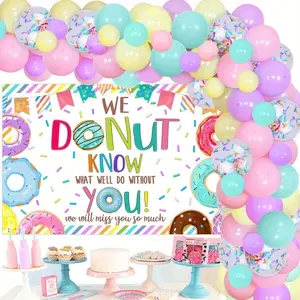 1Set Donut Going Away Party Decoration We Donut Know What We Would Do Without You Backdrop Macaron Balloon Kit for Graduation Relocation Retirement Farewell Party