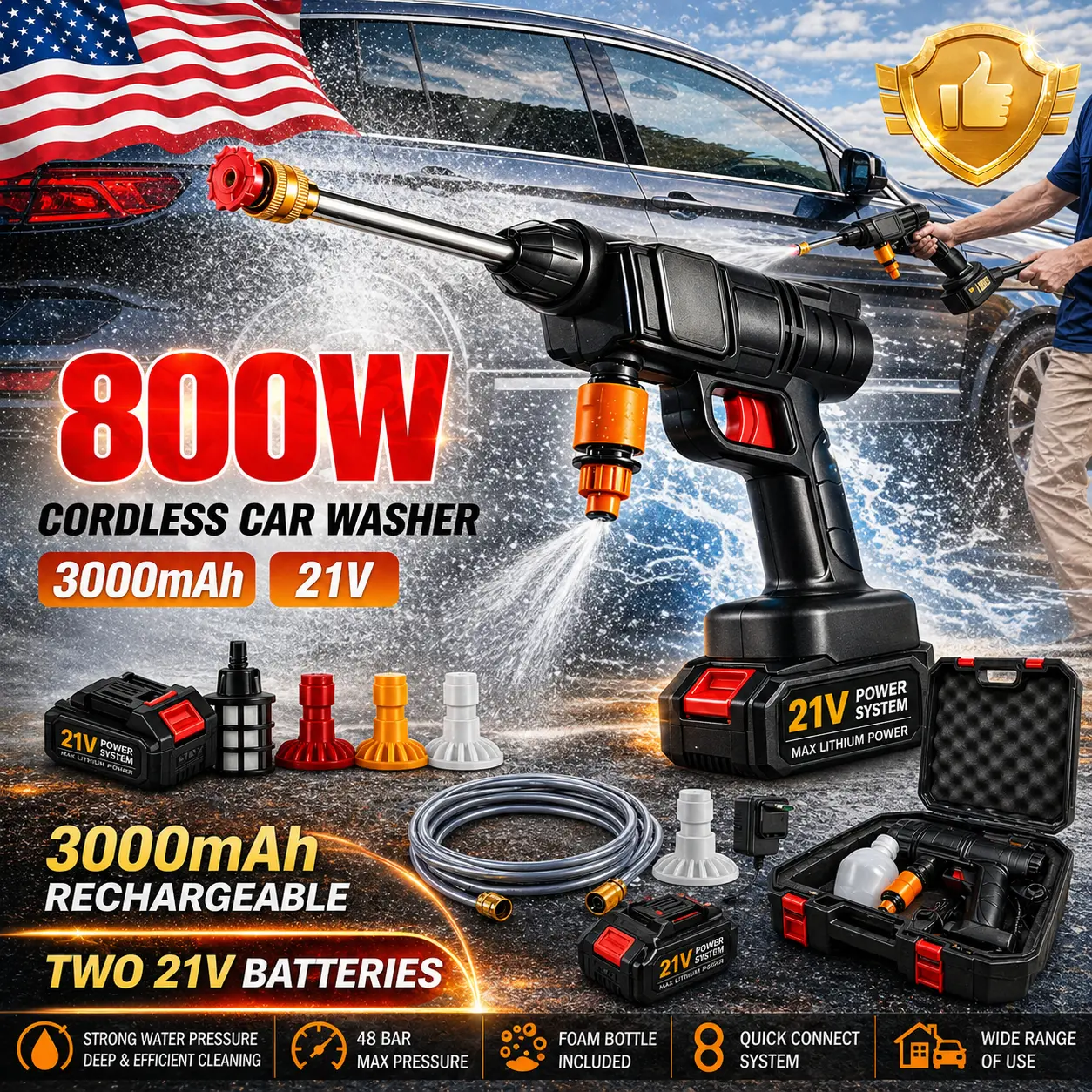 Cordless Portable Power Washer - 452PSI Battery Powered Pressure Washer,1.3GPM  Handheld Pressure Washer Gun with Nozzles,Rechargeable High-Pressure Car  Washer Gun for Car Washing/Home/Floor - TikTok Shop