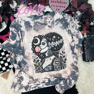 Bubblegum Bride Acid Wash Bleached Halloween Tee-Edgy Alternative Vibes- Unisex Shirt-Sublimation Printed