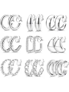 9 Pairs Gold Clip on Earrings for Women Gold Plated Waterdrop Chunky Clip on Hoop Earrings No Piercing Fake Earrings Set Trendy Jewellery Accessories Trendy Fashionable Accessories Hoop Earring Sets
