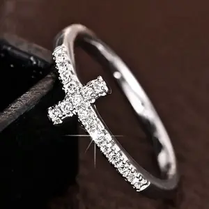 1 elegant engagement ring, fashion cross design, with sparkling Cubic Zirconia stone, engagement/wedding ring, shiny bridal jewelry