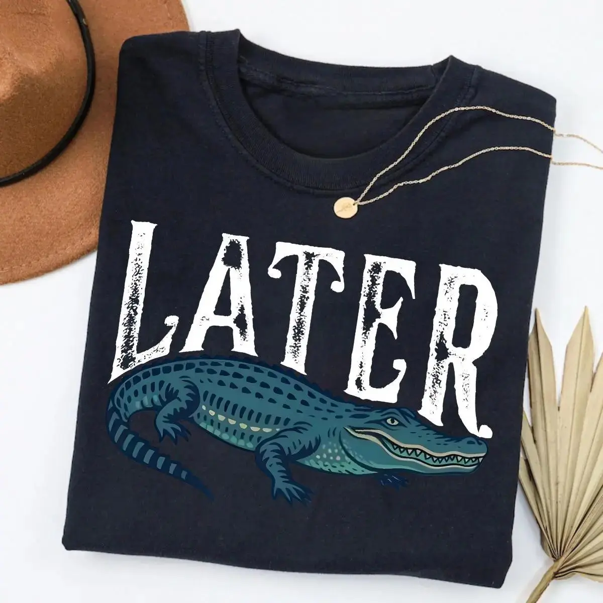 Women's 100% Cotton Short-Sleeve T-Shirt - Soft Classic Casual Fabric, Funny Later Gator Retro Top, Southern Saying Gift for Florida Lovers, Shortsleeve