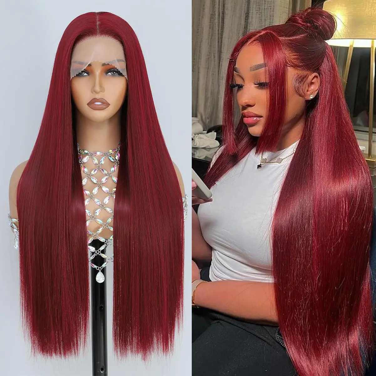 TAGOTA hair synthetic wig Burgundy Red 99J straight wig 30-inch 13*6 lace hair net synthetic wig Fashion women's wig cute and sexy wig ,Do Not Bleach, Dye, or Use High Heat，summerwig，summerhairstyle，budgetfriendlywigs