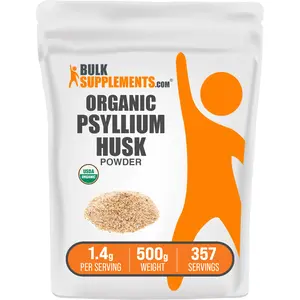 BulkSupplements - Organic Psyllium Husk Powder - Digestive Support - Anti-Inflammatory - 500g - 1.4g per Serving