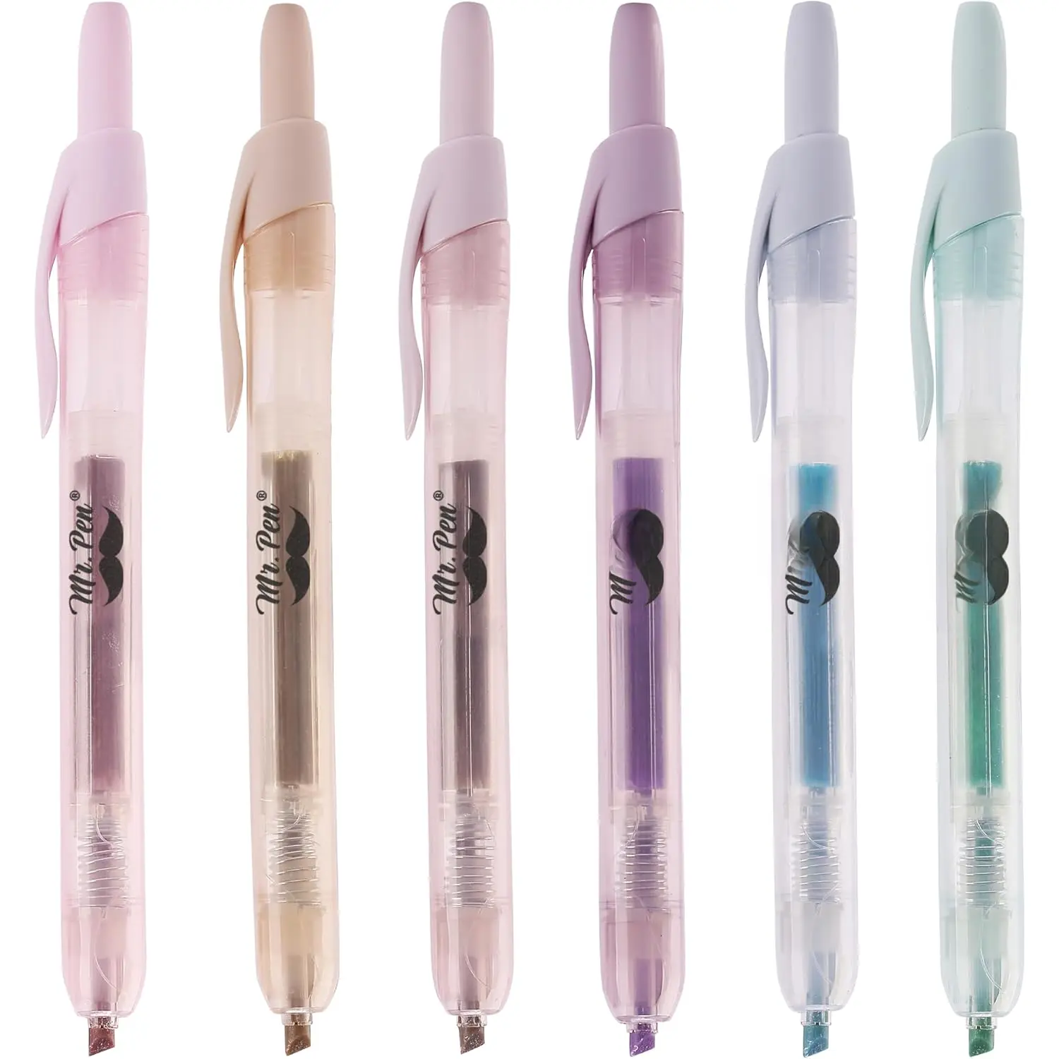 - Retractable Highlighters Assorted Colors, 6 Pack, Pastel Colors, Click Highlighters Retractable Markers, Click Markers