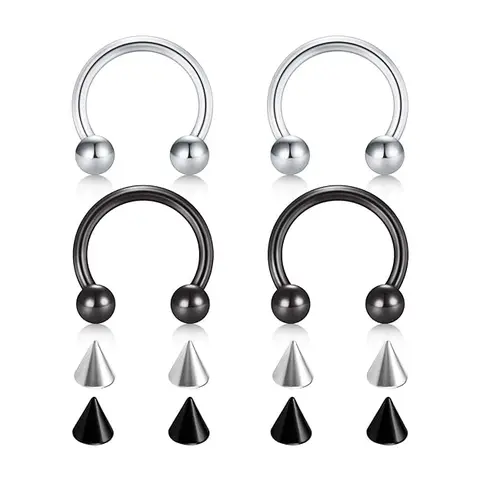Nose Rings Nose Piercings 20G 18G 16G 14G Stainless Steel Nose Septum Horseshoe Hoop Eyebrow Lip Navel Belly Nipple Piercing Ring 10mm Helix Tragus Daith Rook Earrings w Replacement Spikes