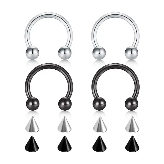 Nose Rings Nose Piercings 20G 18G 16G 14G Stainless Steel Nose Septum Horseshoe Hoop Eyebrow Lip Navel Belly Nipple Piercing Ring 10mm Helix Tragus Daith Rook Earrings w Replacement Spikes