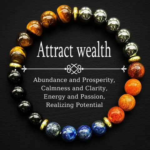 Non-Natural Crystal Design Tigers Eye Bracelet - 1pc Round Attraction Bracelet for Adults, Passion & Energy Jewelry, Wealth-Attracting Good Luck Charm