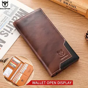 BULLCAPTAIN Men'S Large-capacity Leather Long Contrasting Color Casual Business Men'S RFID Wallet Card Bag, Men'S Long RFID Retro Cowhide Commuting Large-capacity Wallet