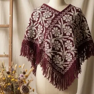 Handmade Poncho - Unique Hand Embroidered Design with Pedal Loom Weaving, Casual Coat Accessory - Jackets, Coats