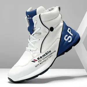 UYCEKK Men'S High-Top Sneakers - White & Blue PU/Fabric Upper, Non-Slip PVC Sole, All-Season Comfort Lace-Up Round Toe Design, Arch Support & Cushioned Insole, Versatile Casual & Semi-Formal Shoes for Casual Attire, Office, Travel - Durable Round-Toe Sne