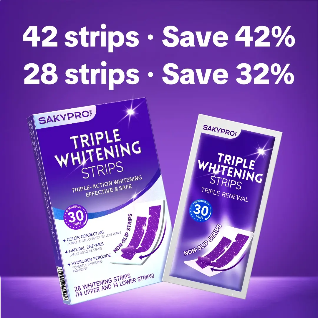 SAKYPRORAL Teeth Whitening Strips, Triple Whitening, Enamel-Safe Formula with Dentist-Inspired Ingredients, Long-Lasting Results, 4 Shades Whiter in 7 Days, 14/28/42trips