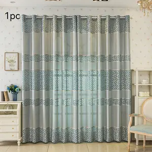 1 Panel Luxury Sheared Pile Textured Jacquard Curtain, Blue-Toned Living Room and Bedroom Blackout Ready-Made Curtain, Blue-Grey Toned Elegant Blackout Curtain, Popular European Jacquard Curtain, Blue-Toned Versatile Style, Blackout Window Cover
