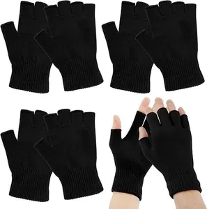 4 Pairs Fingerless Gloves for Women Men, Winter Knitted Half Finger Gloves, Fit for Working, Typing, Writing, Running