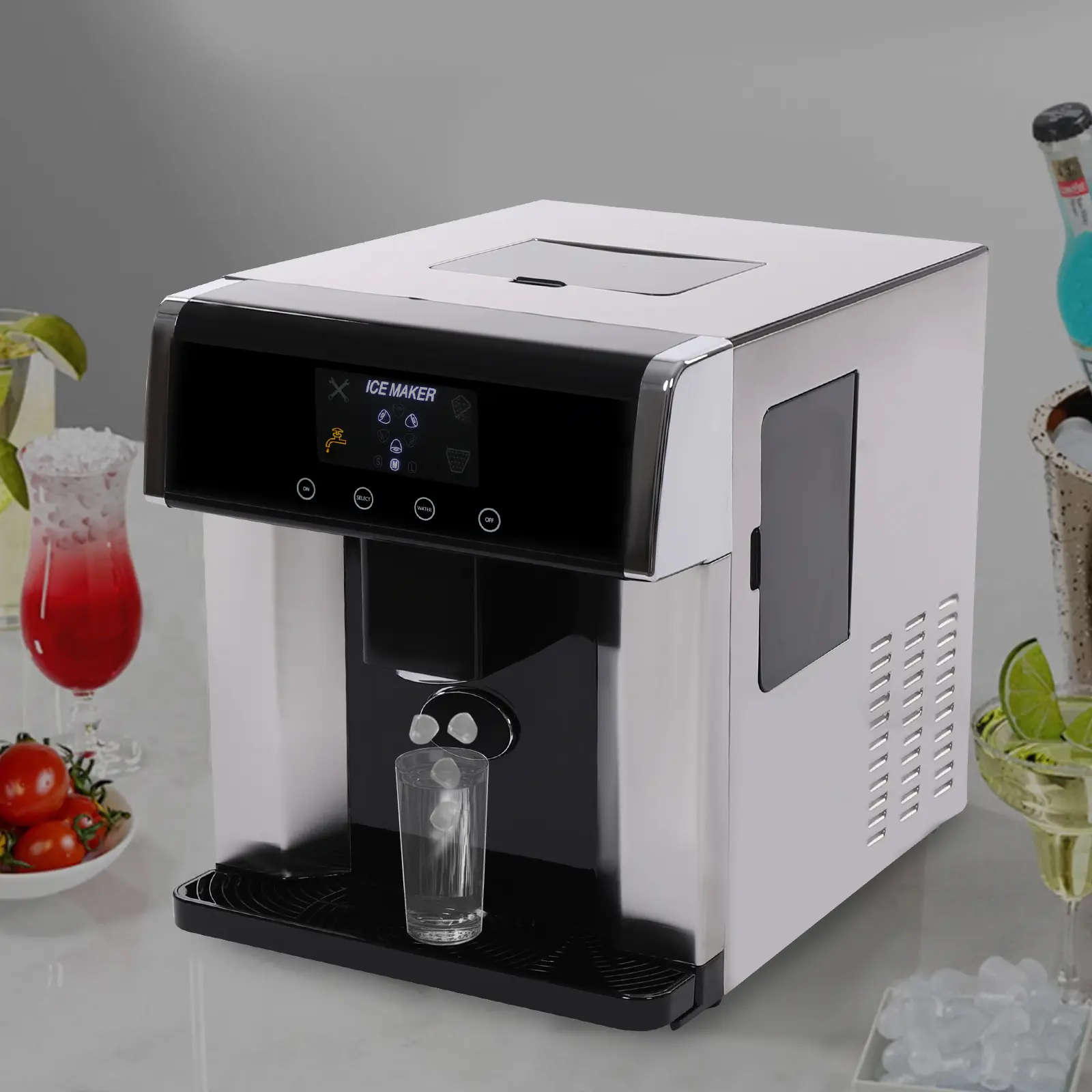 CNCEST 2-in-1 Automatic Ice Maker & Cold Water Dispenser, Kitchen Appliances with LCD Touch Control, Self-Cleaning Mode for Household Use