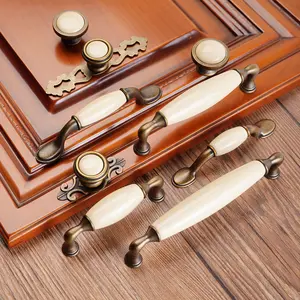 Vintage Brass Ceramic Furniture Handle, Fits Cabinets or Drawers, 10 Different Sizes Available