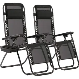 Set of 2 Zero Gravity Chairs with Cup Holder Trays, Portable Recliner Beach Camping Patio Outdoor Folding Lounge Chairs with Adjustable Pillow for Poolside, Garden, Backyard, Lawn - Perfect for Relaxing Outdoors