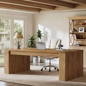 TRIBEWOOD 70.9-Inch Wooden Computer Desk, Large Farmhouse Executive Office Desk with Sturdy Double Pedestal Legs, Writing Workstation Business Furniture for Home Office