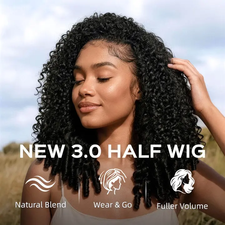 [New 3.0 Half Wig] Megalook Burmese Curly Glueless Wigs With Finger Coil Ends 100% Human Hair Beginner Friendly 180% Density