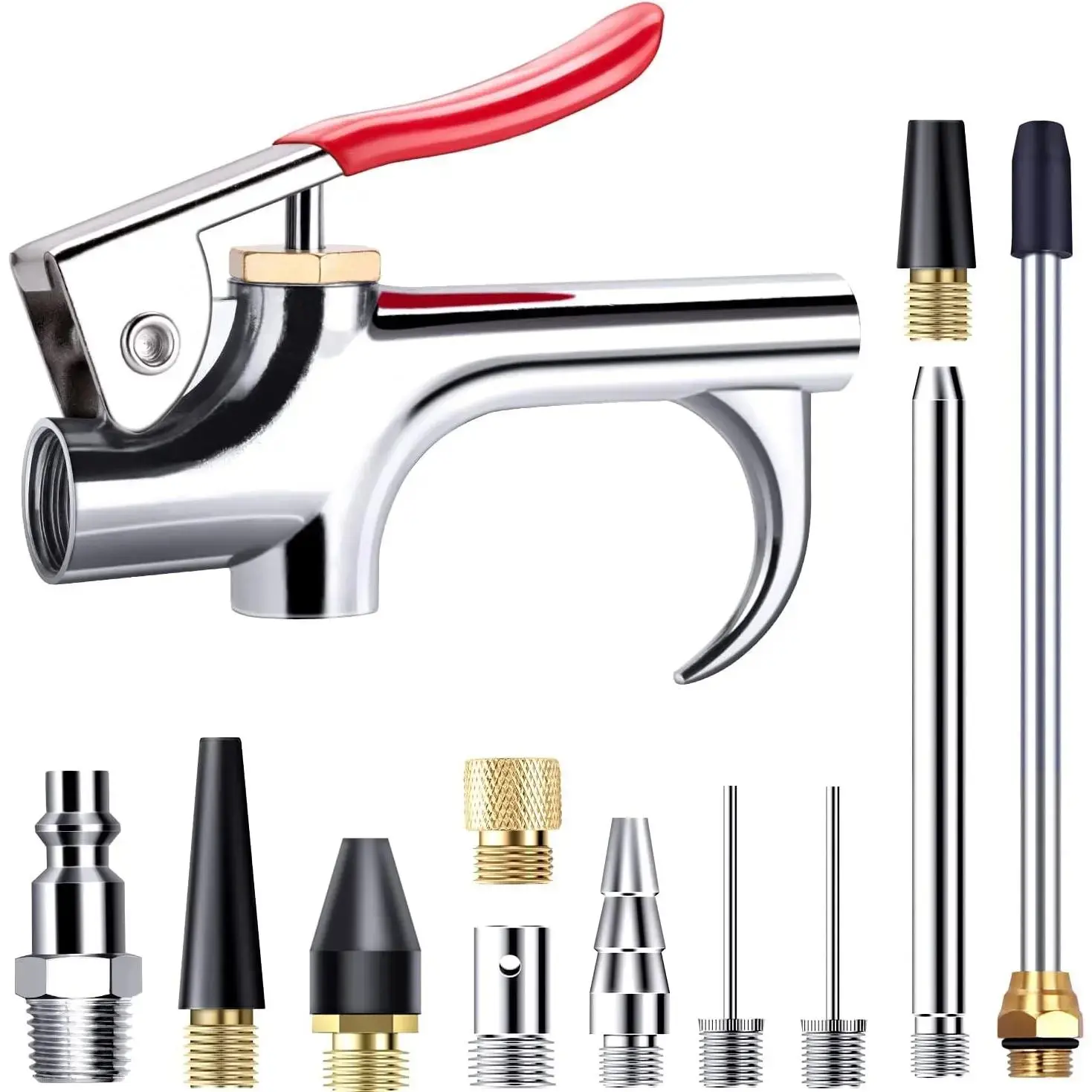 13 Pcs 2-Way Connection Air Nozzle Blow Gun Set, Air Nozzle Kit with 1/4 in Standard Quick Fitting and 8 Air Nozzles, Air Compressor Accessories for Air Inflation and Dedusting